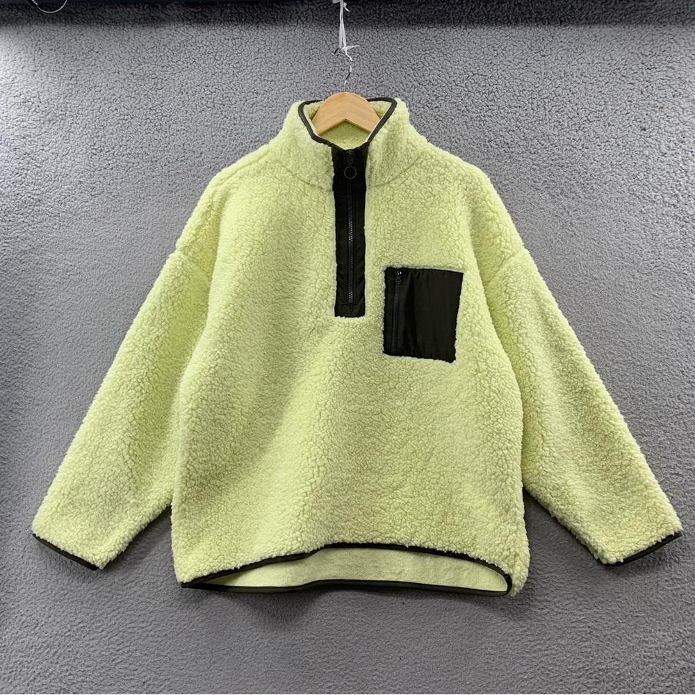 Lou & Grey Women's L Lightweight Cozy Warm Sherpa 1/4 Zip Jacket Yellow Pocket